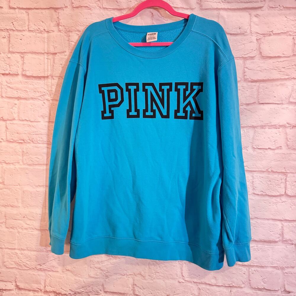 PINK Sz L Blue sweatshirt 29” long EXCELLENT condition